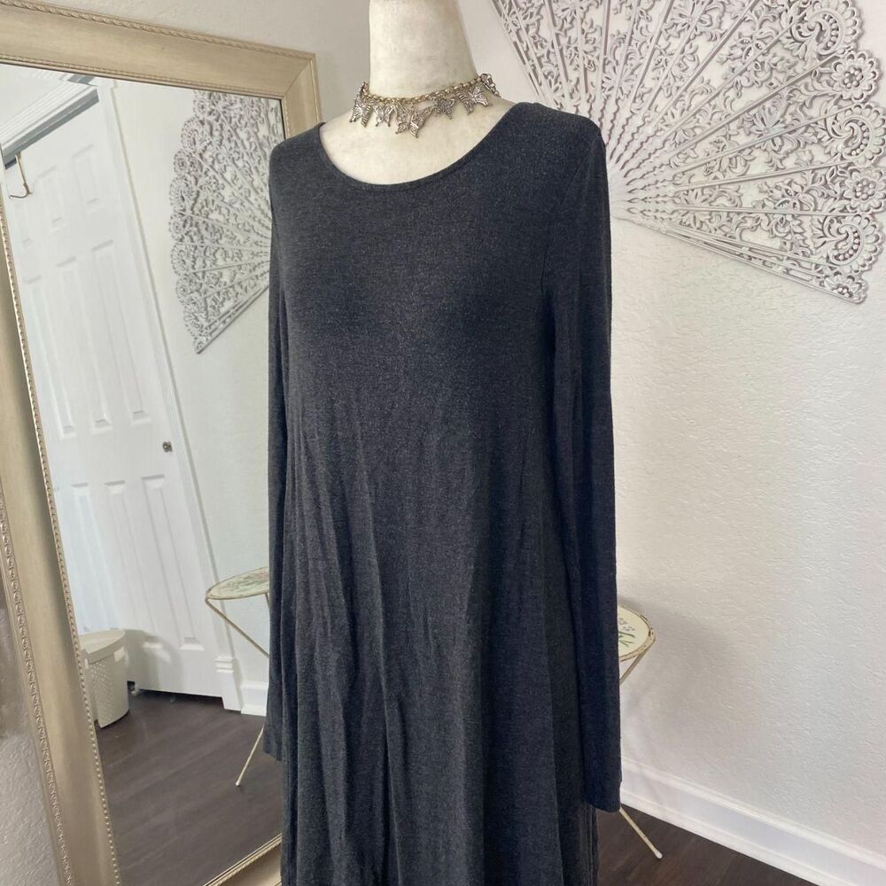 Old Navy Dark Gray Soft Grunge Long Sleeve Flowy Wide Casual Midi Dress M - Picture 3 of 7